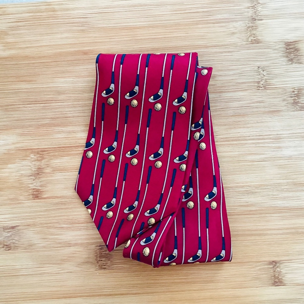 VTG SPENCER LOWE Mens Novelty Tie 4.0 Red 100% Silk Golf Sport Classic Necktie
